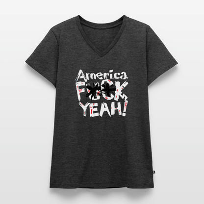 America F**k Yeah! | Women's V-Neck Tee - heather anthracite