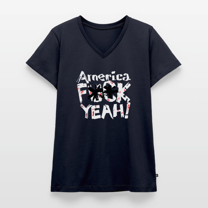 America F**k Yeah! | Women's V-Neck Tee - navy