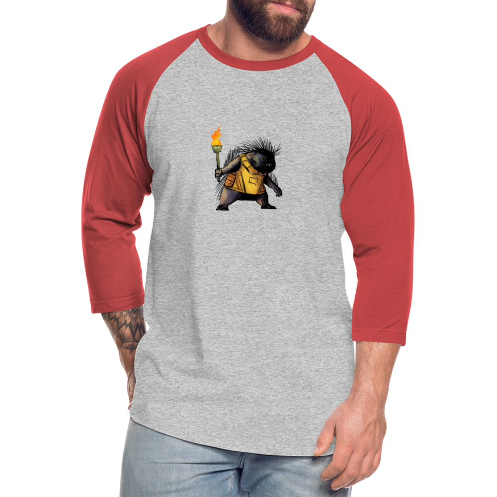 Free the Porcupine | Baseball Tee - heather gray/red