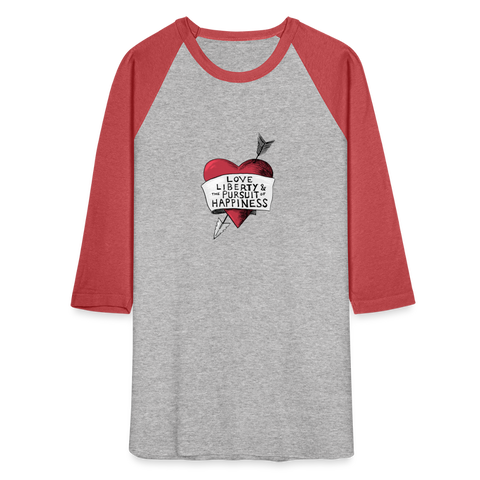 Love, Liberty | Baseball Tee - heather gray/red