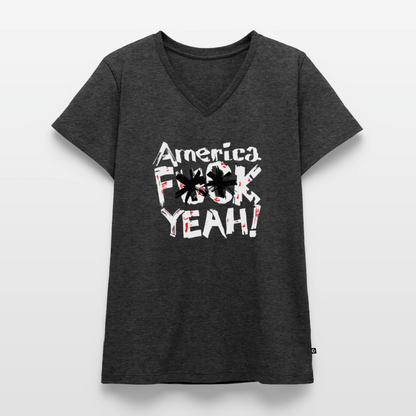 America F**k Yeah! | Women's V-Neck Tee - heather anthracite